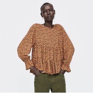Zara Brown Leopard Print Blouse
